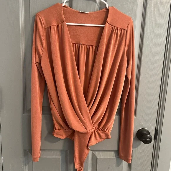 Free People coral rust orange Long Sleeve Wrap Bodysuit - Picture 2 of 6